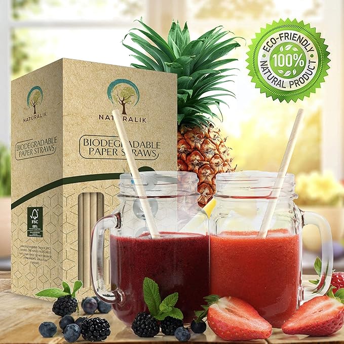 Naturalik 300-Pack Multi-Color Extra Durable Paper Straws - Biodegradable Premium Paper Straws for Juices, Restaurants and Party Decorations, 7.7" (Multicolor, 300)
