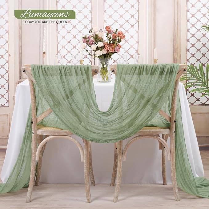 10 Pack Sage Green Cheesecloth Table Runner 10FT Boho Romantic Gauze Table Runner 20 x 120 Inch Rustic Sheer Runner for Wedding Party Bridal Shower Thanksgiving Christmas Decoration