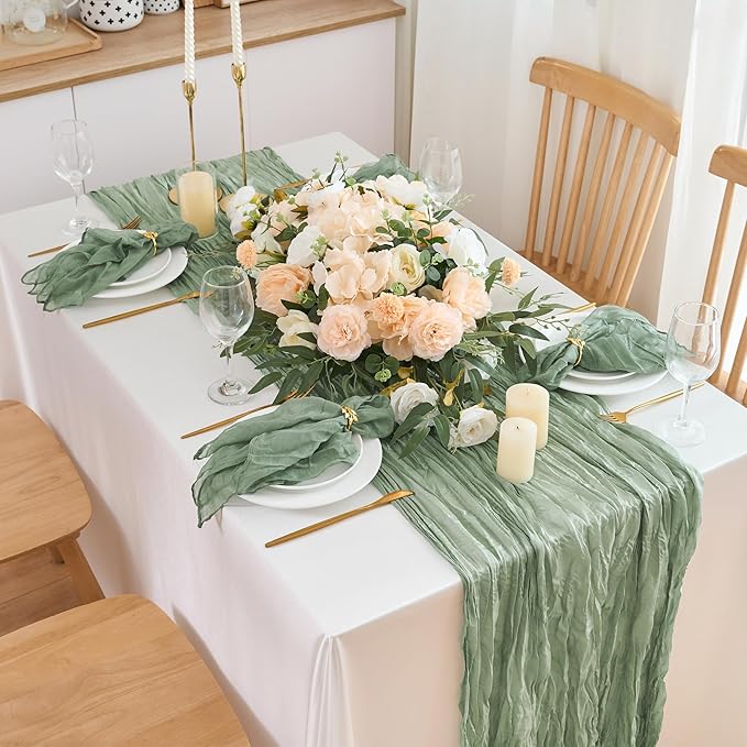 12 Pack Cheesecloth Napkins 20"x20" Sage Green Boho Gauze Cheese Cloth Napkins Bulk Rustic Dinner Table Decor for Wedding Bridal Baby Shower Party