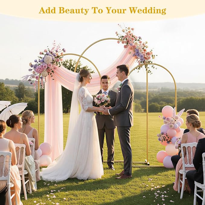RUBFAC Metal Arch Backdrop Stand Set of 3 (6FT & 6.6FT & 7.2FT), Gold Wedding Arch Frame Balloon Arch Backdrop Stand for Birthday Party Baby Shower Anniversary Graduation Ceremony Decoration