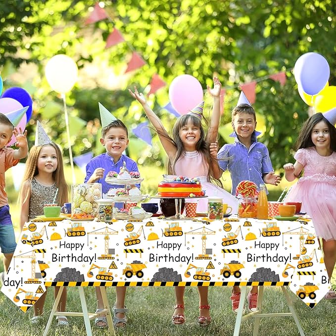 345 Pcs Construction 4th Birthday Party Supplies, Dump Truck Four Years Old Party Decorations Include Backdrop, Balloons Box, Hanging Swirls, Tablecloth, Plates, Cake Toppers, Balloons Garland Kit