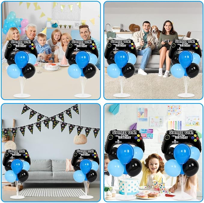 Video Game Birthday Party Balloons Stand Kit 2 Sets with 2 Game Handle Foil Balloons Black Blue Balloon Centerpiece for Tables for Boy Girl Gamer Gaming Night Birthday Baby Shower Party Decoration
