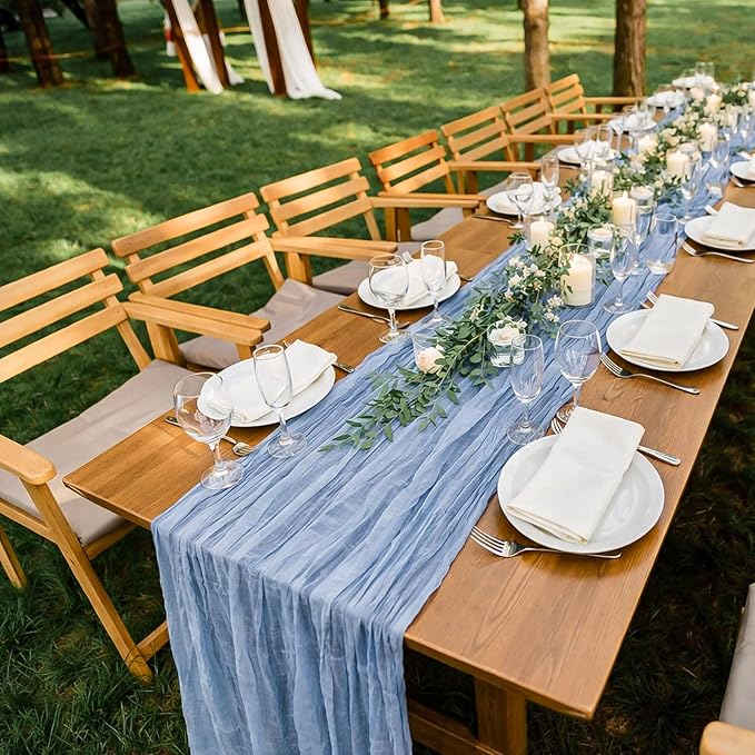 LemonRoad 1 Pcs 20ft Cheesecloth Table Runners Extra Long Boho Rustic Gauze Fabric Cheese Cloth Runner for Wedding Decorations Baby Shower Party Supplies Boho Table Bridal Shower Decor (Light Blue)