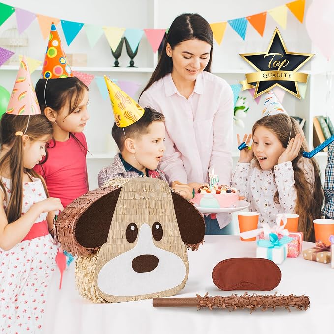 Dog Pinatas Bundle with a Blindfold and a Bat(16.5 x 12.6 x 4 Inches), Perfect for kid's Birthday Parties Decoration, Animal Theme Party, Puppy Pinata