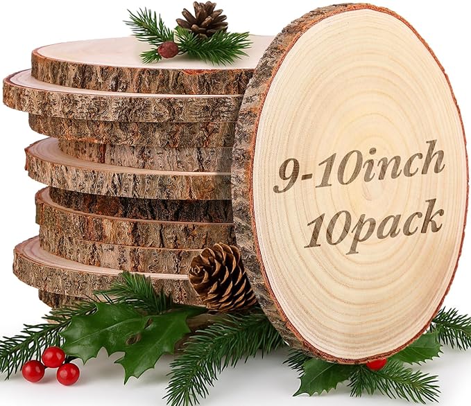 Tioncy 10 Pack Large Wood Slices for Centerpieces Unfinished Rounds Wood Slabs for Tables Decor Natural Wooden Circle for DIY Crafts Rustic Wedding Centerpiece Decor (9-10 Inch)