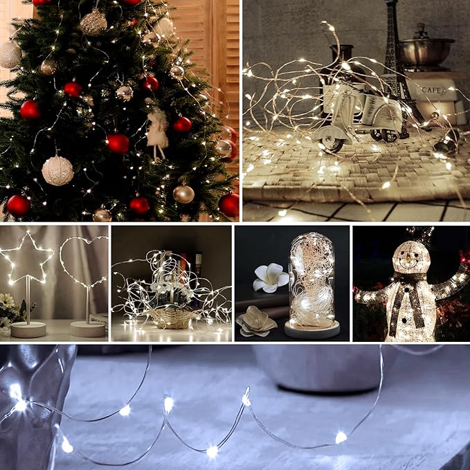 ZGWJ Fairy Lights Battery Operated, 100 Pack Twinkle String Lights 20 LED 7FT 3 Lighting Modes for Bedroom Decor, Easter, Halloween, Christmas, Party Indoor and Outdoor Decoration (White, 100PCS)