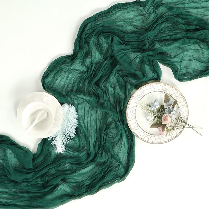 16 Pack Emerald Green Cheesecloth Table Runner 10ft Boho Gauze Fabric 120 Inch Cheese Cloth Table Runner Rustic Sheer for Holiday Baby Shower Party Décor Home Wedding Decoration