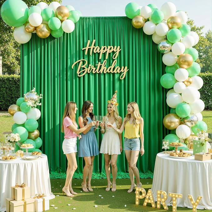 50ft×12ft Green Backdrop Curtains for Wedding Parties, 10 Panels Wrinkle Free Polyester Photo Backdrop Drapes Back Drop Cloth for Birthday Photography Background