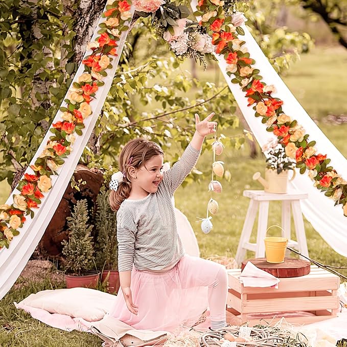 KHOYIME 9 Pack 72 FT Artificial Flower Garland, Fake Orange Roses Vines Silk Flowers Faux Plastic Outdoor Hanging Floral Garland Fall Autumn Decoration for Indoor Table Home Wall Backdrop Room Decor