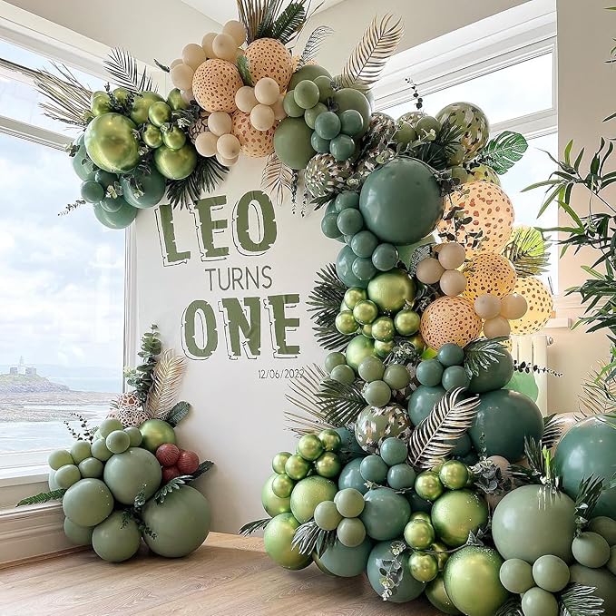 Dusty Green Double Stuffed Balloons Different Size 115Pcs 5/10/12/18" Sage Green Balloons Garland kit for Birthday Baby Shower Wedding Engagement Bridal Shower Party