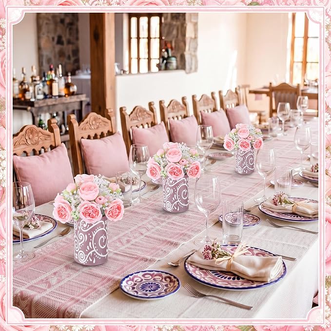 Mumufy 30 Pcs Pink Fiesta Table Centerpieces with Cardboard Paper Vases and Artificial Flowers, Cielito Lindo Mexican Baby Shower Decorations for Girl Birthday, Wedding, Taco Party and Cinco De Mayo