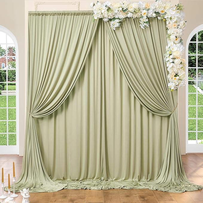 10ft x 10ft Wrinkle Free Sage Green Backdrop Curtains for Parties, Polyester Photo Backdrop Drapes 2 Panels 5x10ft for Wedding Birthday Party Photography Background Photoshoot
