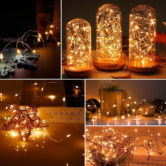 AIKEI 24 Pack LED Fairy Lights Battery Operated, Orange Thanksgiving Mini String Lights Waterproof 7ft 20 Led Firefly Starry Lights Modes for Hallowen Party Bedroom Garden Christmas Decoration