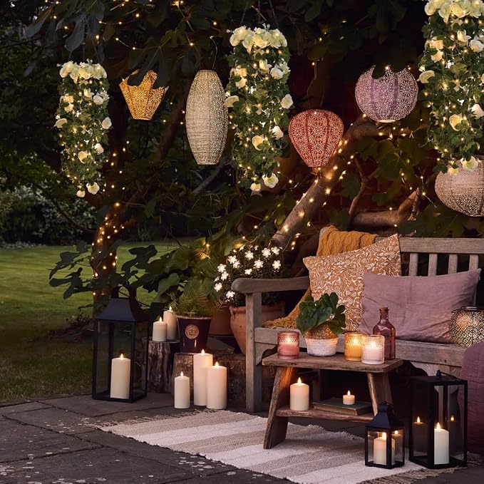 RECUTMS Artificial White Rose Hanging Flower Plants, 2PCS 37 Inch Fake Floral Ivy Garland with 30 LED Fairy String Lights for Outdoors Home Room Garden Wedding Memorial Day Bridal Shower Indoor Decor