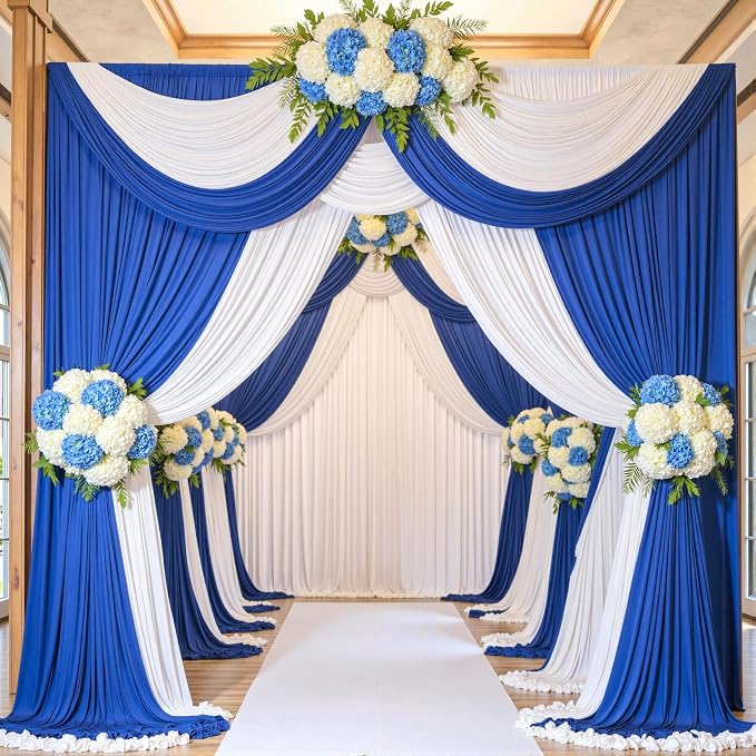 20ftx12ft Wrinkle Free Royal Blue Backdrop Curtain, 4 Panels 12FT Height Royal Blue Wedding Backdrop Drapes, Silky Polyester Back Drop Cloth for Birthday Photography Background Party