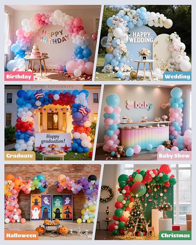 6IN1 Balloon Arch Stand Kit, 10.8ft Adjustable Balloon Column Stand with Base, Reusable Balloon Arch Kit Party Backdrop Decoration for Birthday Graduation Mother's Day Wedding Baby Shower