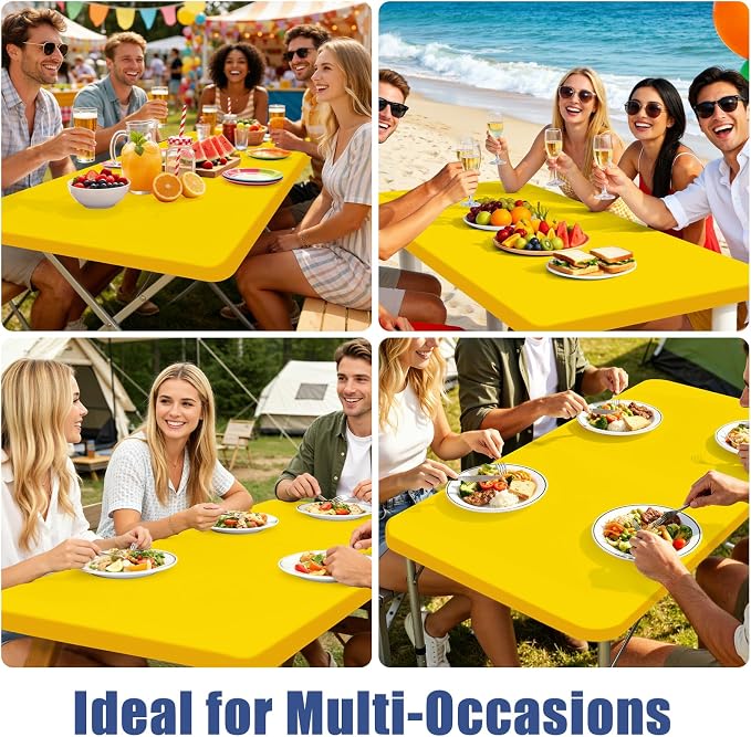 Moosfor Spandex 5 Foot Rectangle Table Cloth 6 Pack, Elastic Fitted Tablecloths for Picnic, Stretch Washable Patio Table Cover for Outdoor, Camping, Banquet and Parties (Yellow, 30"x60")