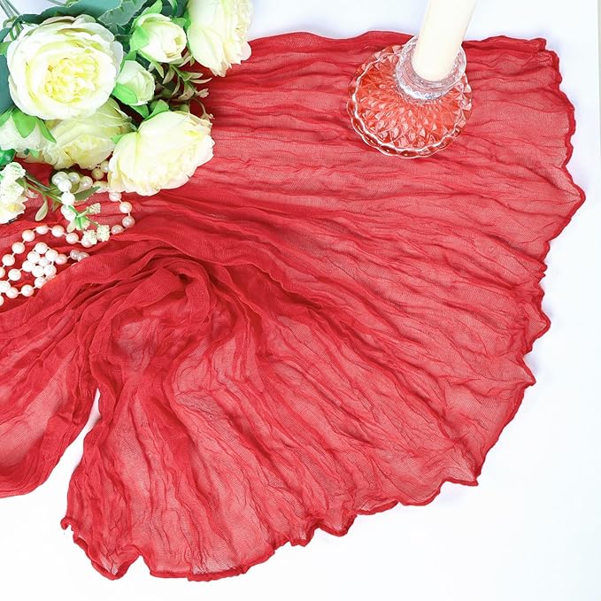 6 Pack Red Table Runner Cheesecloth 10Ft Spring Gauze Cheese Cloth Table Runner 35x120 Inch Boho Sheer Rustic Fabric for Holiday Party Decor Baby Shower Wedding Decorations