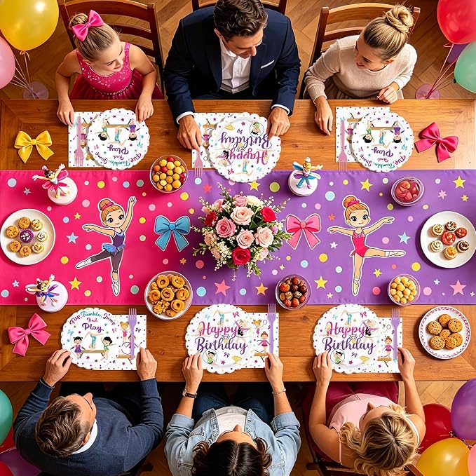 96Pcs Gymnastics Birthday Party Decoration Sports Theme Gymnasts Plates and Napkins Flip Jump Tumble and Play Tableware Set for Girls Gymnastic Birthday Baby Shower Party Supplies Serves 24