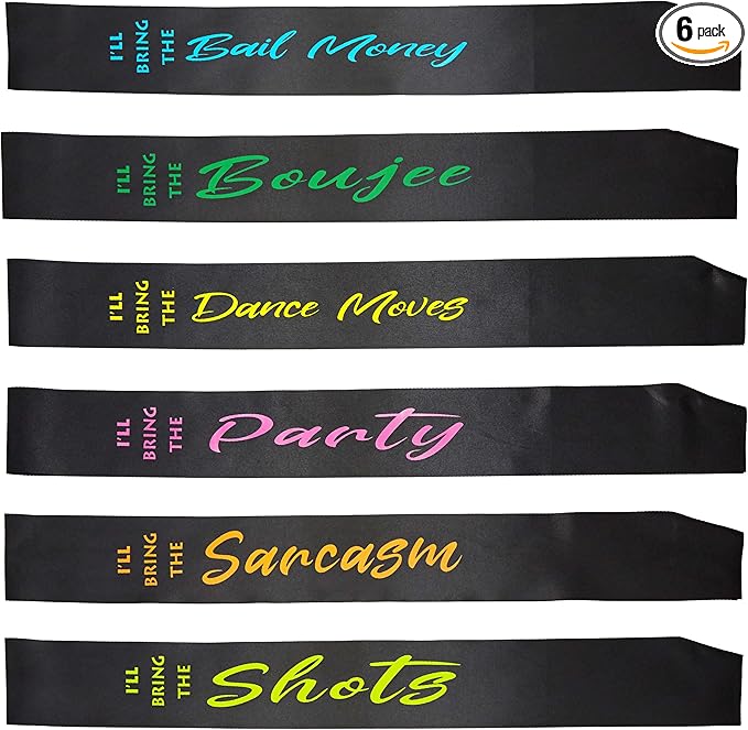 Funky Junque 6 Pack: Bridal Sash Bachelorette Party Bridal Shower Gift Bundle - I'll Bring The (Party Pack)