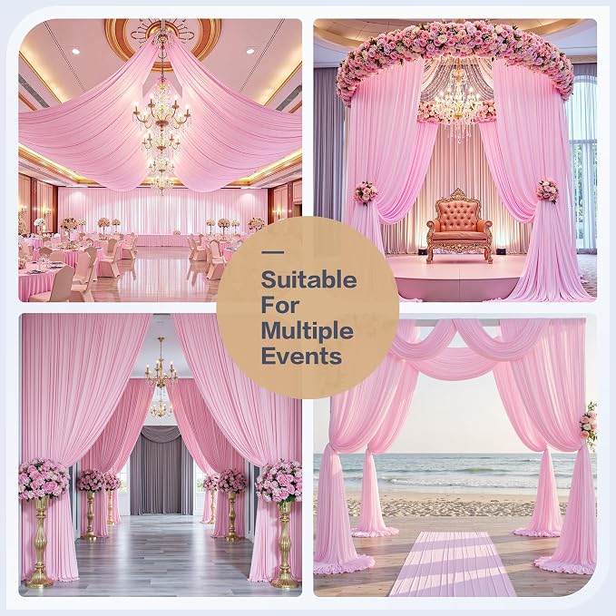 10x16ft Baby Pink Backdrop Curtain for Party, 2 Panels Wrinkle Free 16 Foot Long Polyester Photo Backdrop Drapes Photography Background for Wedding Birthday Gathing