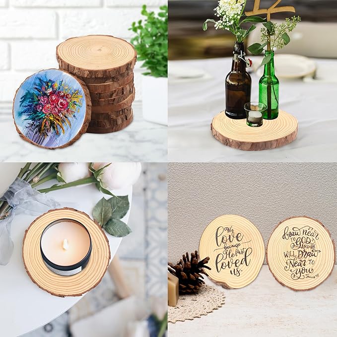 18 PCS 5.5-6.3 Inch Natural Wood Slices, Unfinished Pine Wood Circles with Barks for Coasters, DIY Crafts, Christmas Rustic Wedding Ornaments and Centerpieces,by GNIEMCKIN