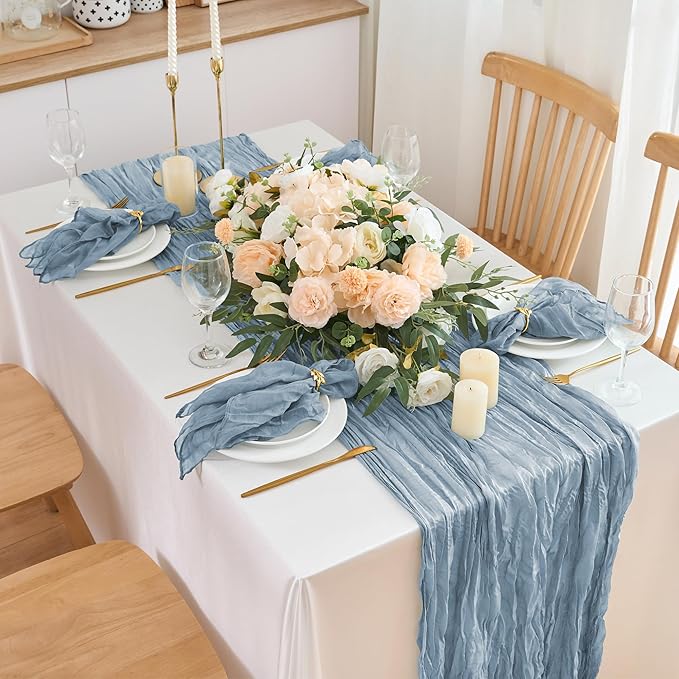 24 Pack Cheesecloth Napkins 20"x20" Dusty Blue Boho Gauze Cheese Cloth Napkins Bulk Rustic Dinner Table Decor for Wedding Bridal Baby Shower Party