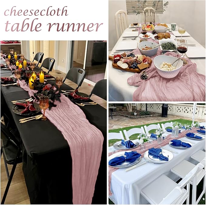 25 Pack Dusty Pink Cheesecloth Table Runner 17 x 108 Inch Gauze Table Runner Fabric Semi Sheer Cheese Cloth Table Decor Bulk for Rustic Romantic Wedding Baby Shower Table Decoration