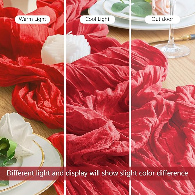 Wokceer Red Cheesecloth Table Runner Valentine's Day 6Pack 10FT Boho Gauze Cheese Cloth Table Runner for Party Long Rustic Sheer Easter Runners for Baby Bridal Shower Wedding
