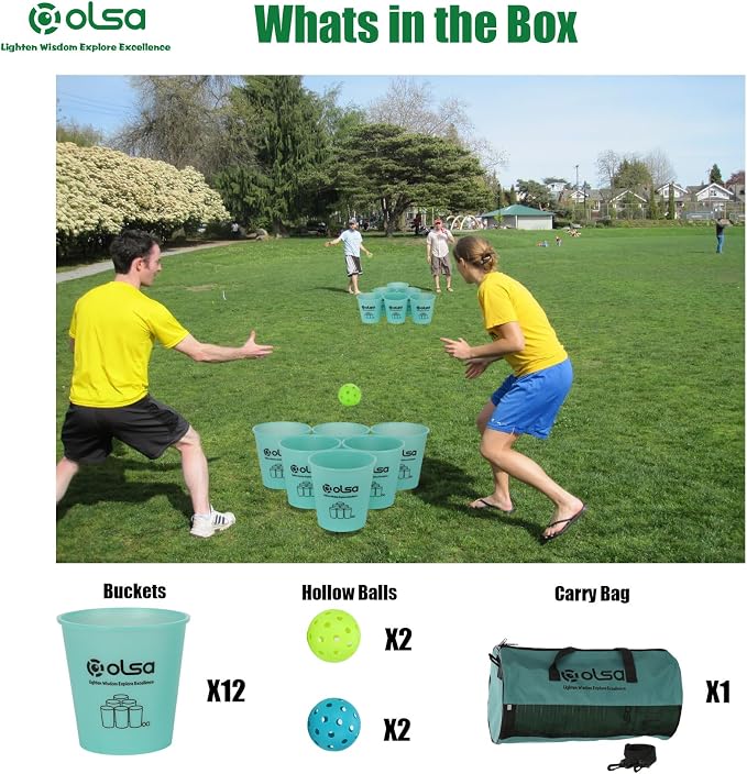 Olsa Giant Yard Pong Set, Toss Family Games for Beach Camping Lawn Backyard Party, Indoor Outdoor Party Games for Adults and Family(Green Glow in Dark)
