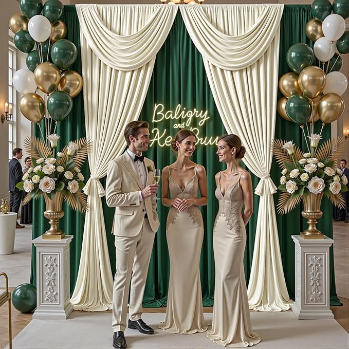 30x10ft Hunter Green Backdrop Curtains for Parties, 6 Panels 5x10ft Wrinkle-Free Polyester Background Curtains for Wedding, Birthday, Baby Shower,Graduation, Decorations