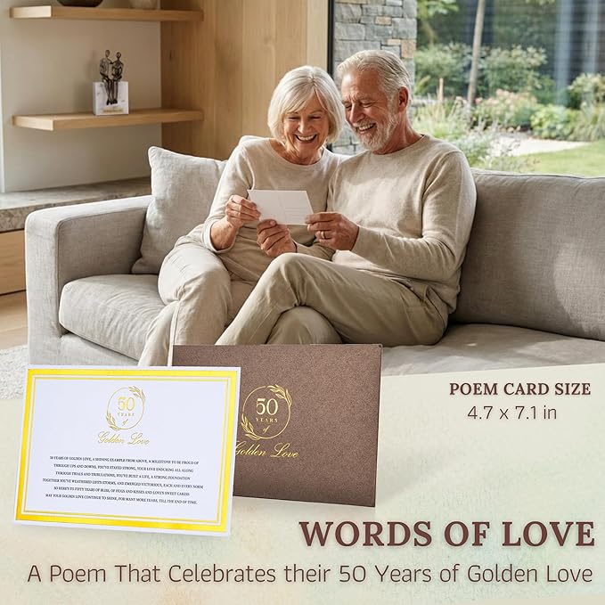 50th Wedding Anniversary Couple Gifts - Customizable Iron and Marble Sculpture - Gift for 50th Wedding Anniversary - Includes Present Box, Custom Engraved Plate and Poem Card (Personalized Gift Set)