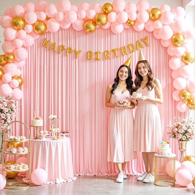10 Panels Blush Pink Backdrop Curtain for Parties Wedding Wrinkle Free Pink Photo Curtains Backdrop Drapes Fabric Decoration for Baby Shower Birthday Party 50ft(W) x 10ft(H)