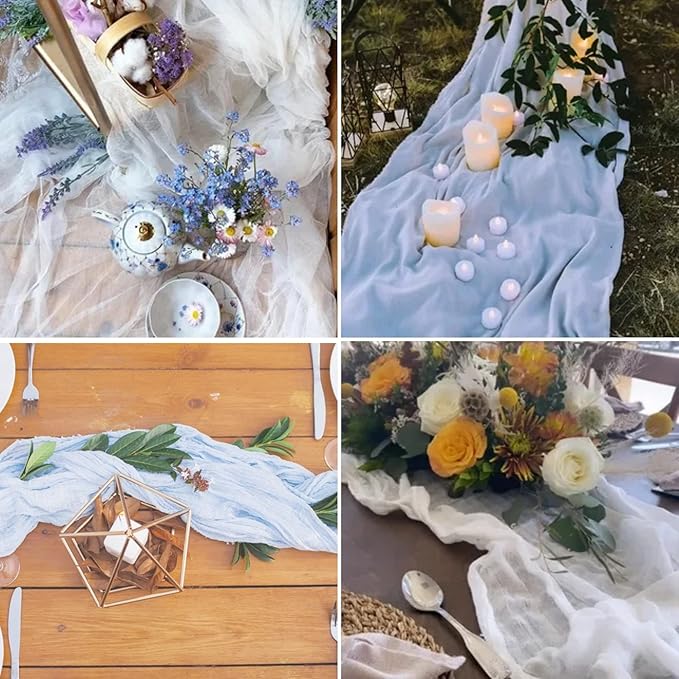 15 Pack Cheesecloth Table Runner 6FT Cheese Cloth Table Runner 35x72Inch Boho Gauze Table Runners for Wedding Birthday Party Engagement Baby Shower Bridal Shower Anniversary Banquet Table Décor(White)