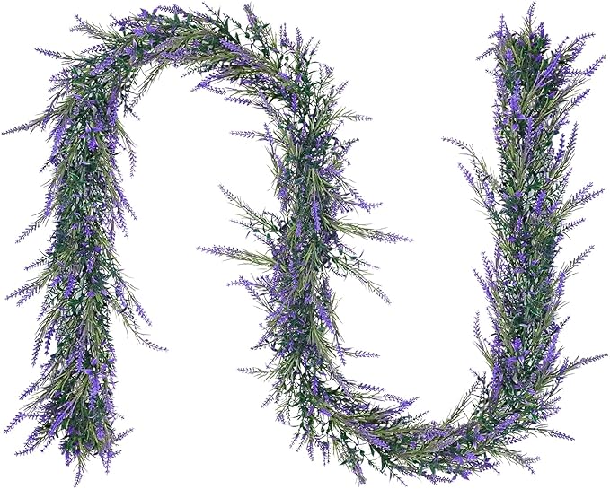 Zerzsy Lavender Purple Artificial Garland, 6Ft Artificial Flower Wreath Vines Decor, All Year Lavender Garlands Decorations for Table Home Wedding Mantle Arch Porch Party (1pcs-Purple)