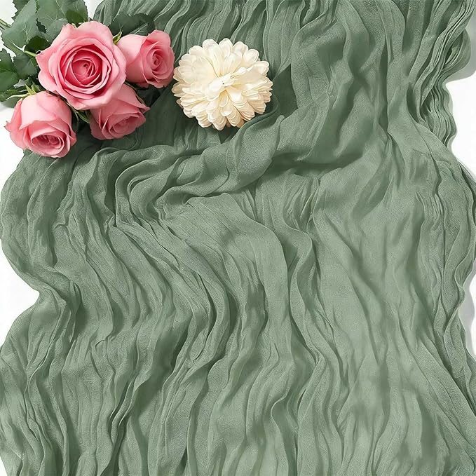 Sage Green Cheesecloth Table Runner 21x120 Inch Gauze Easter Spring Table Runner Sheer Polyester Cheese Cloth Boho Table Runners Decor for Wedding Baby Shower Candlelight Dinner Tables