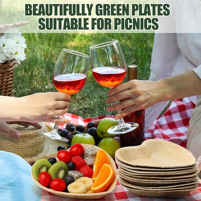 50 Pcs Heart Shaped Palm Leaf Plates, Disposable Compostable Plates, Bamboo Like Charcuterie Boards for Wedding, Party, Catering, Camping, Events and Daily Use(8 Inches)