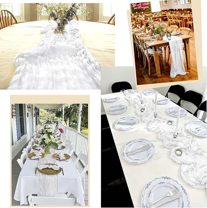 15 Pack White Table Runner 17 x 108inch Cheesecloth Table Runner Boho Gauze Table Runners Rustic Sheer Fabric Cheese Cloth Table Runners for Wedding Party Bridal Shower Farmhouse Thanksgiving Decor