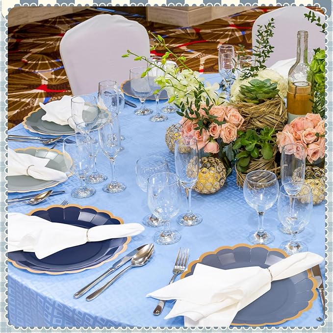 48 Pcs Dusty Blue Sage Green Paper Plates 9 Inch Green Blue Scalloped Paper Disposable Dinner Dessert Plates for Birthday Wedding Bridal Party Supplies, 6 Colors