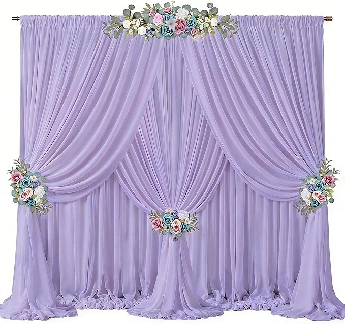 30ft x 10ft Lilac Backdrop Curtains, Wrinkle-Free Sheer Chiffon Fabric Photo Backdrop Drapes for Wedding Arch Party Ceremony Stage Photography Decorations