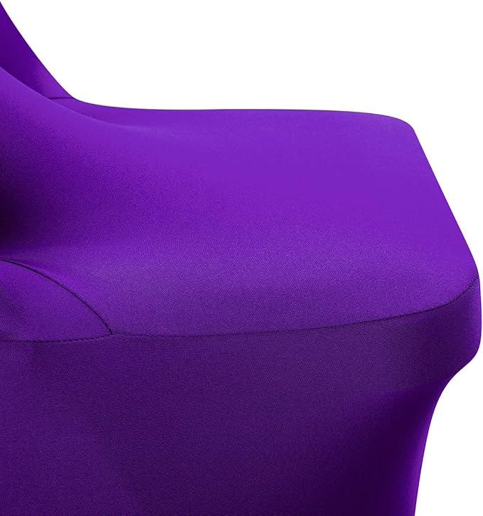 Peomeise Stretch Spandex Folding Chair Cover with Open Back for Wedding Party Dining Banquet Event (Purple with Open Back,6pcs)