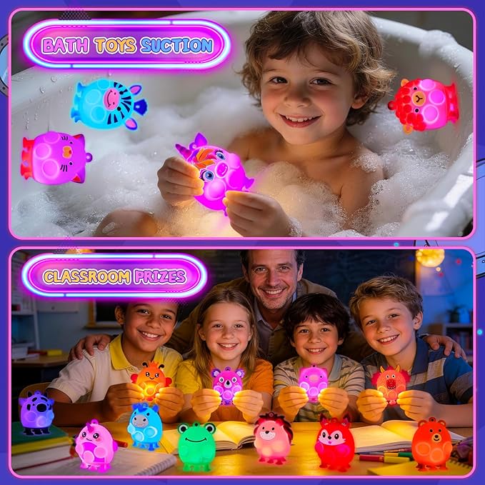 ChildFun Party Favors for Kids, 24 PCS Light UP 3D Animal Suction Pop Fidget Toys, Goodie Bags Stuffers for Kids, Prizes for Kids Classroom, Pinata Stuffers, Carnival Prizes