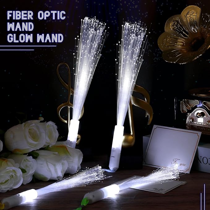 Jecery 144 Pieces White Fiber Optic Wands Bulk LED Wedding Sparklers Send off Light up Wand Sticks with 3 Modes Flashing for Bridal Shower Reception Birthday Glow in the Dark Party Favors Supplies