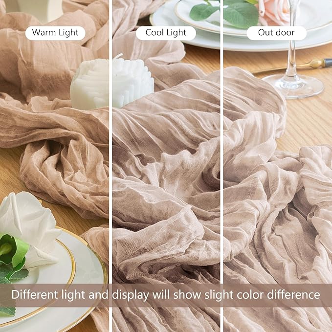 Wokceer Cheesecloth Table Runner 3Pack 10FT Nude Pink Boho Gauze Cheese Cloth Table Runner for Party Long Rustic Sheer Table Runners for Baby Bridal Shower Wedding Easter Table Decor
