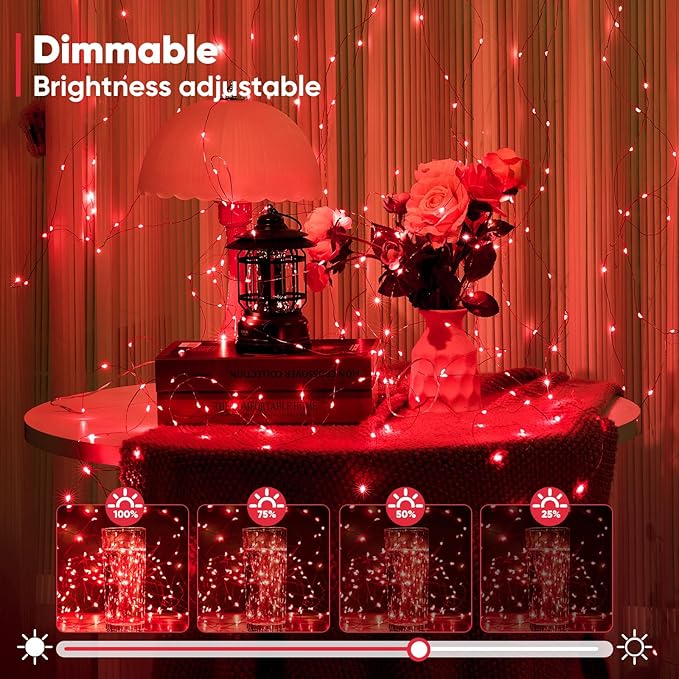 Ariceleo 4 Pack 65.6 Ft. Battery Operated Outdoor String Lights with Remote & Timer, LED Red Fairy Lights, Waterproof Twinkle Lights for Bedroom, Dorm, Mason Jar, Wedding, Party, Christmas
