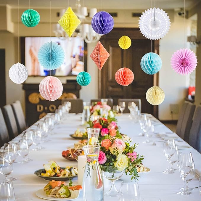 20Pcs Multi-Color Paper Honeycomb Decoration Kit for Candy Bar Birthday Party Decor Pastel Colour Baby Bridal Shower Wedding Party Supplies Rainbow Home Club Bar Decoration Spring Easter Party (Candy)
