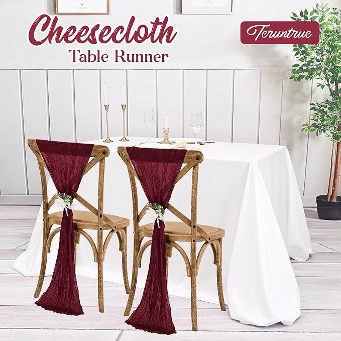 20 Pack Burgundy Table Runner 10FT Long Cheesecloth Table Runner Cheese Cloth Gauze for Wedding Party Birthday Decoration-Burgundy