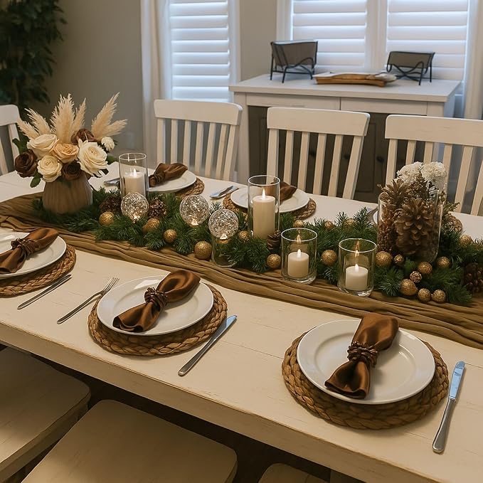 6 Pack Brown 10FT Cheesecloth Table Runner –120 Inch Rustic Gauze Table Runners for Fall Wedding, Thanksgiving, Farmhouse Dinner, Boho Party Décor