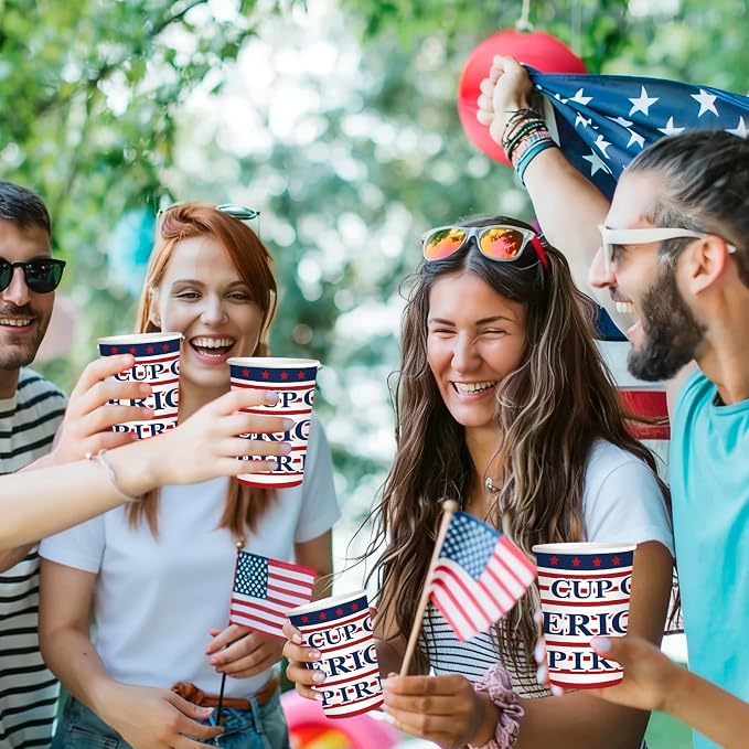 4th of July Party Supplies USA 250th Anniversary Patriotic Party Kit Include Plates Balloons Banner Tablecloth Cake Topper Napkins Cups Tableware, Serves 24