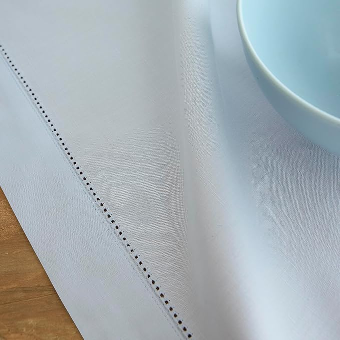 Solino Home Cotton Linen Light Blue Table Runner 72 Inches Long - Hemstitch Table Runner 14 x 72 Inch for Dresser, Dining, Spring, Summer, Mothers Day